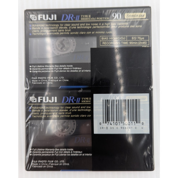 Fuji DR-II 90 Minute High Bias Blank Type II Audio Cassette Tapes 2 pack - Picture 2 of 3